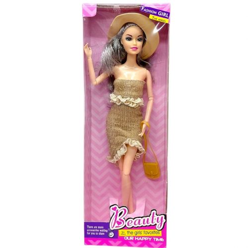 Кукла, типа барби, в стильной одежде (БЕЖЕВОЕ ПЛАТЬЕ)  мініатюра фото 1