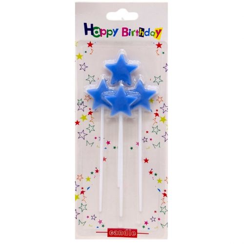 Набір свічок для торта Зірочки 4шт (СИНІ)  мініатюра фото 1