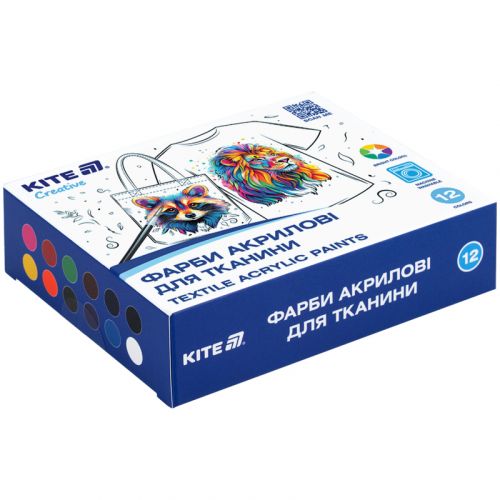 Фарби акрилові для тканини, 12 кольорів, 20 мл, Kite Creative  мініатюра фото 1