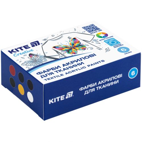 Фарби акрилові для тканини, 6 кольорів, 20 мл, Kite Creative  мініатюра фото 1
