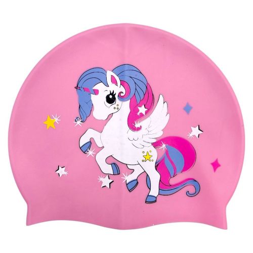 Шапочка для плавання силіконова, у пакеті ʼЄДИНОРІГ" (РОЖЕВА)  мініатюра фото 1