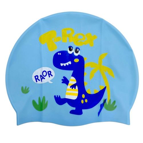 Шапочка для плавання силіконова, у пакеті "ДИНОЗАВР" (БЛАКИТНА)  мініатюра фото 1