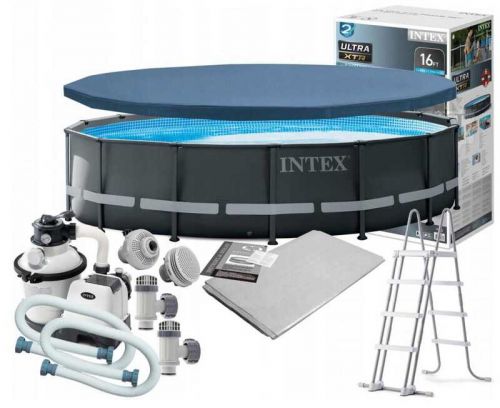 Intex Басейн каркасний (об'єм басейну:19156л, розмір:488x122см, (4500л/год. , насос 220V, сходи, тент, підстилка)  мініатюра фото 1