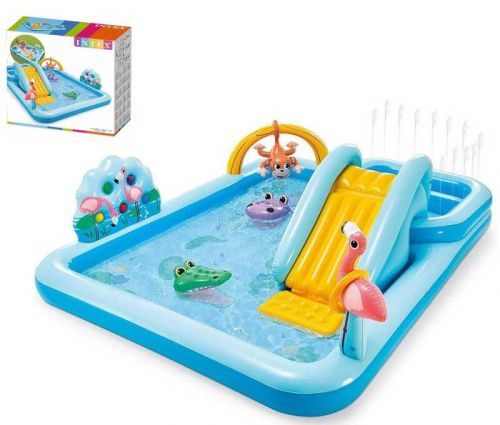 Intex Ігровий центр Пригоди в джунглях, від 3 років, гірка, гра в кільця та кульки, розмір 257х216х84см  мініатюра фото 1