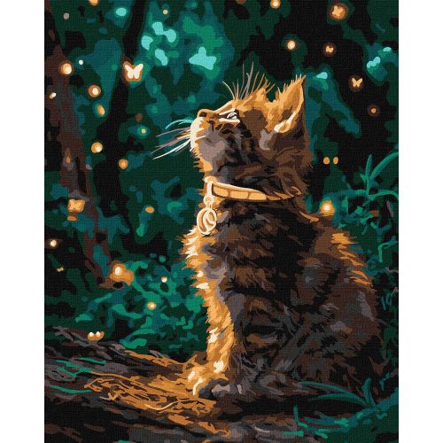 Картина по номерах з фарбами металік "Кошеня та світлячки" 40х50см  мініатюра фото 1
