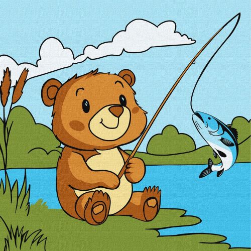 Набір для розпису по номерах для дітей "Ведмедик риболов" 25х25см  мініатюра фото 1