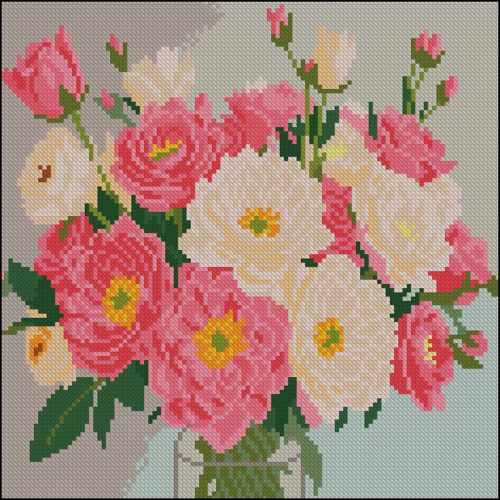 Алмазна мозаїка "Рожевий букет" 30х30 см  мініатюра фото 1