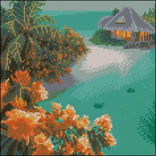 Алмазна мозаїка "Будинок на острові" 30х30 см  мініатюра фото 1