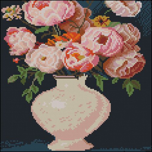 Алмазна мозаїка "Букет рожевих квітів" 30х30 см  мініатюра фото 1