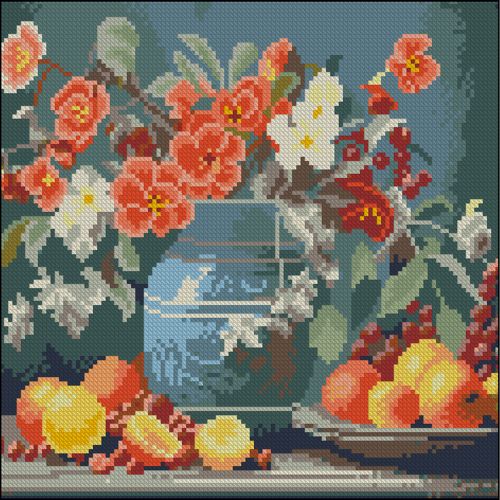 Алмазна мозаїка "Квіти й фрукти" 30х30 см  мініатюра фото 1