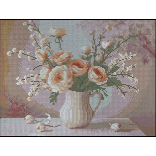 Алмазна мозаїка (картина) "Кремові квіти" 30х40 см  мініатюра фото 1