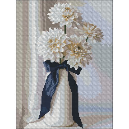 Алмазна мозаїка (картина) "Білі жоржини" 30х40 см  мініатюра фото 1