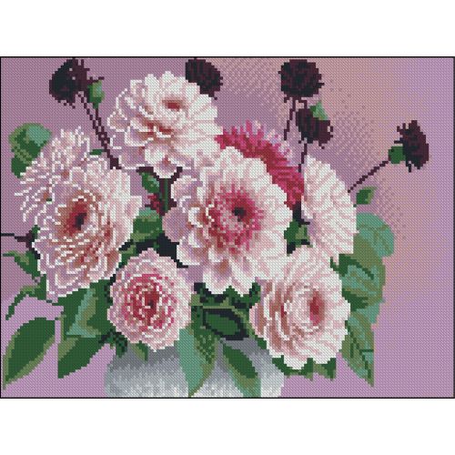 Алмазна мозаїка (картина) "Жоржини у вазоні" 30х40 см  мініатюра фото 1