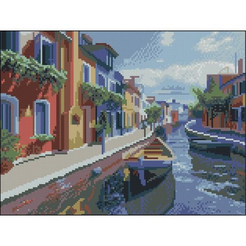 Алмазна мозаїка (картина) "Вуличка з човнами" 30х40 см  мініатюра фото 1