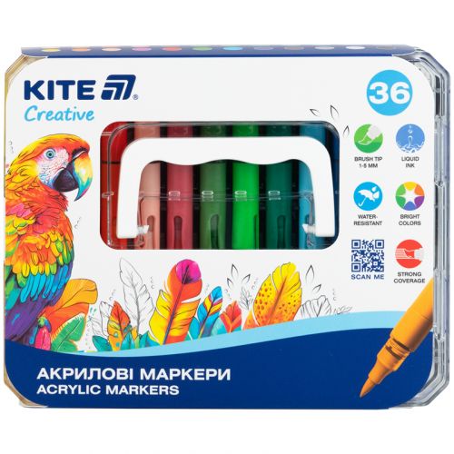 Маркери акрилові з рідкими чорнилами, 36шт Kite Creative  мініатюра фото 1