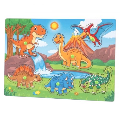 Пазл-вкладыш "Динозавры" (деревянный, 6 элементов)  мініатюра фото 1