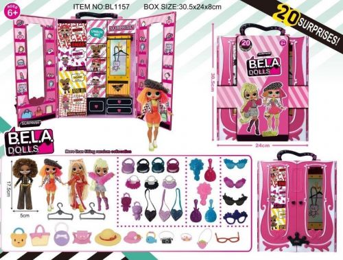 Игровой набор кукла LO.  Bella Dolls (шкаф для одежды кукол, кукла 17,5 см сюрпризы: одежда, украшения, аксессуары, в кор. ) 25*7,5*30,5см  мініатюра фото 1