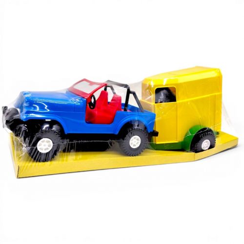 Машинка "Джип із причепом для коней" (синій з жовтим прицепом) фото