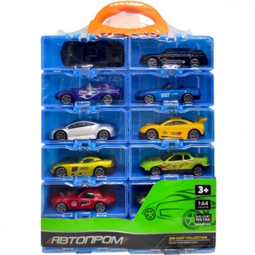 Уценка.  Набор металлических машин "АВТОПРОМ" (12 машинок в кейсе 26*18*3,5 см) - Трещина на одной ячейке  мініатюра фото 1