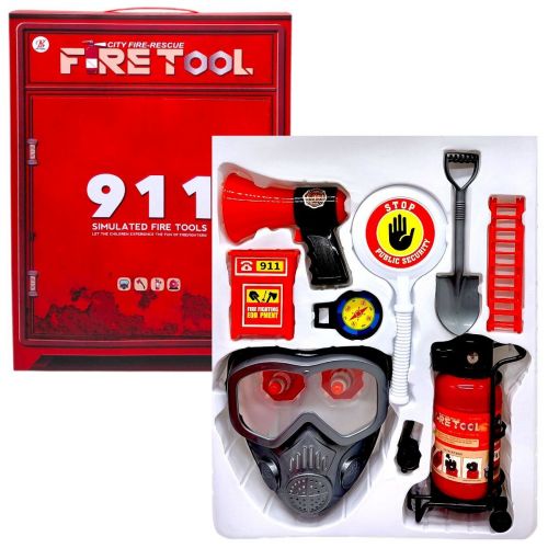 Уценка.  Набор пожарного (огнетушитель со светом, звуком сирены и парогенерацией, респиратор, компас, громкоговоритель, лопата, раскладная стремянка, знак "Стоп") в коробке 40,5х7х30 см - Помята коробка  мініатюра фото 1