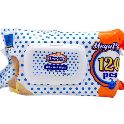 Вологі серветки Tenera, у кількості 120шт  мініатюра фото 1