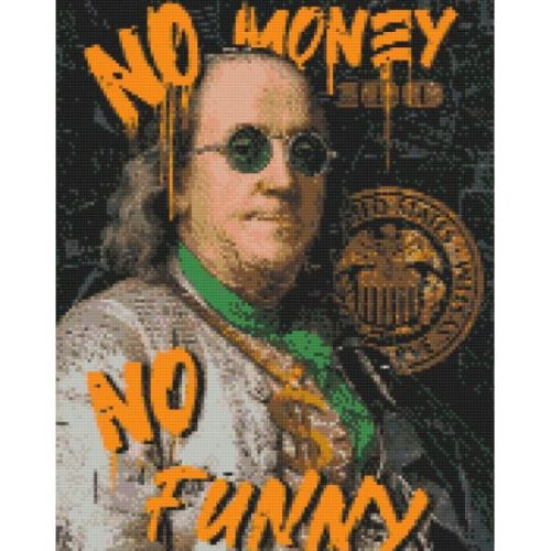 Уценка.  Алмазная мозаика "Франклин.  No money no funny" 40х50 см Повреджена пленка  мініатюра фото 1