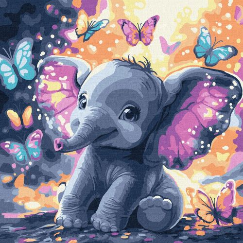 Картина по номерах з фарбами металiк "Безтурботний слоник" 30х30 см  мініатюра фото 1