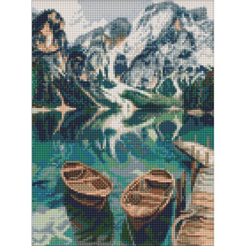 Алмазна мозаїка "Човни на дзеркальному озері" 30х40 см  мініатюра фото 1