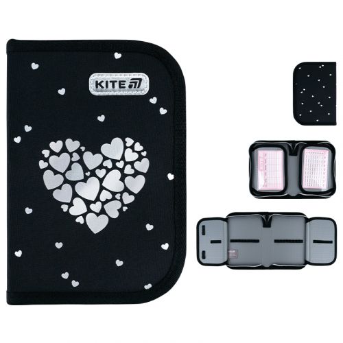 Пенал Kite 1 від. , 2 відв. , без наповнення 622 Black&Silver  мініатюра фото 1