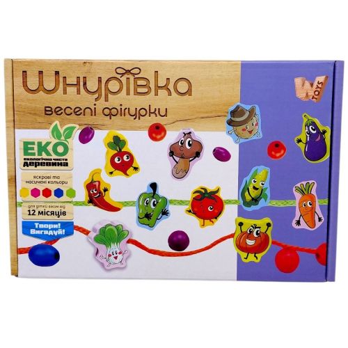 Шнурівка деревʼяна (намистинки, фігурки, в коробці)  мініатюра фото 1