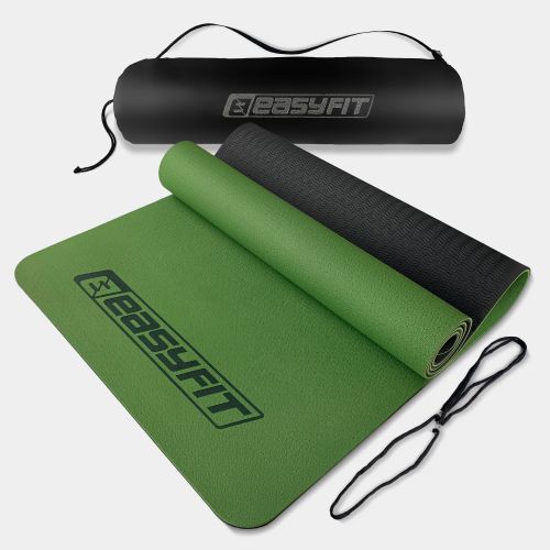 Килимок для йоги та фітнеса EasyFit TPE+TC 6мм двошаровий + Чохол зелений з чорним  мініатюра фото 1