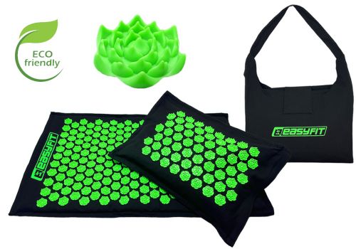 Масажний килимок EasyFit AcuRelax з голками (аплікатор Кузнєцова) чорно-зелений  мініатюра фото 1