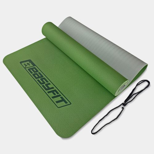 Килимок для йоги та фітнесу EasyFit TPE+TC 6мм двошаровий зелений-сірий  мініатюра фото 1