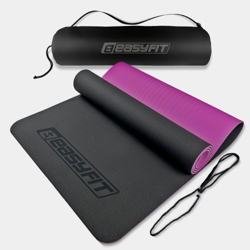 Килимок для йоги та фітнеса EasyFit TPE+TC 6мм двошаровий + Чохол чорний з фіолетовим  мініатюра фото 1