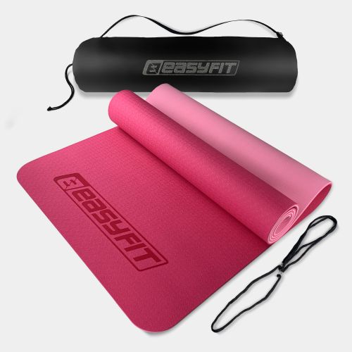 Коврик для йоги и фитнеса EasyFit TPE+TC 6 мм двухслойный + Чехол розовый cо св. розовым  мініатюра фото 1