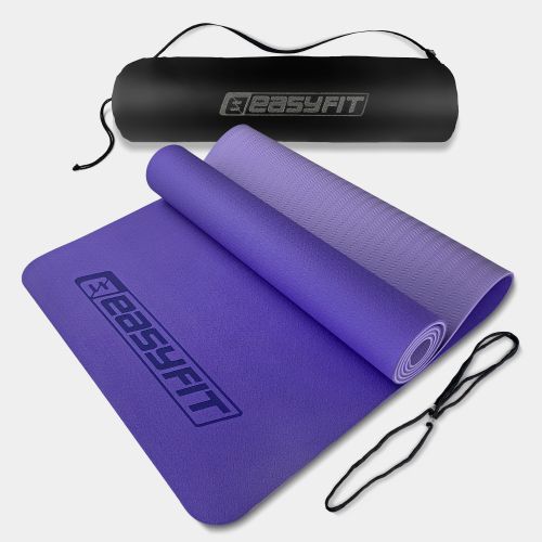 Коврик для йоги и фитнеса EasyFit TPE+TC 6 мм двухслойный + Чехол сиреневый cо св. сиреневым  мініатюра фото 1
