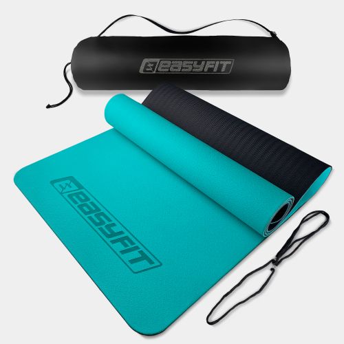 Коврик для йоги и фитнеса EasyFit TPE+TC 6 мм двухслойный + Чехол мятный-черный  мініатюра фото 1