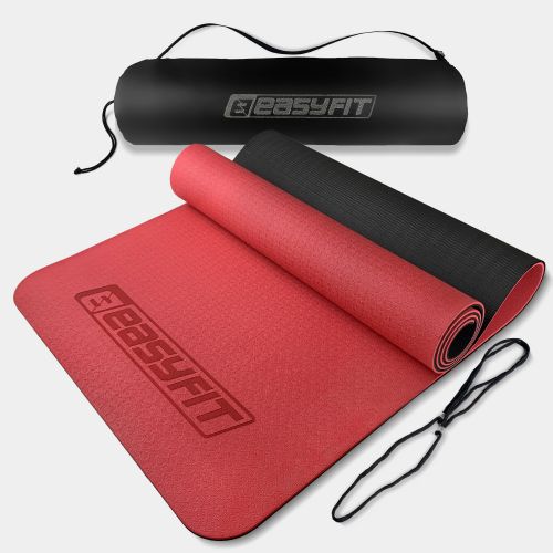 Коврик для йоги и фитнеса EasyFit TPE+TC 6 мм двухслойный + Чехол красный с черным  мініатюра фото 1