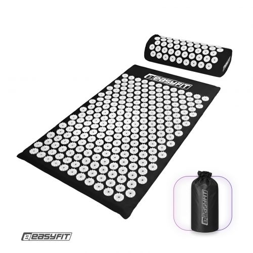 Массажный коврик Easyfit с подушкой (аппликатор Кузнецова) + чехол Черный с белым  мініатюра фото 1
