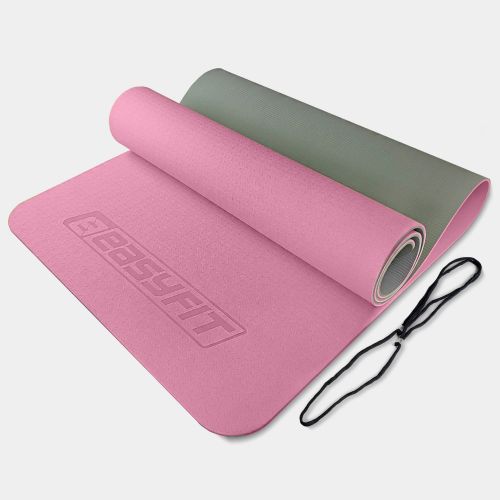Килимок для йоги та фітнесу EasyFit TPE+TC 6 мм двошаровий рожево-сірий  мініатюра фото 1