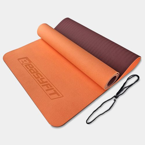 Коврик для йоги и фитнеса EasyFit TPE+TC 6 мм двухслойный персиковый-коричневый  мініатюра фото 1