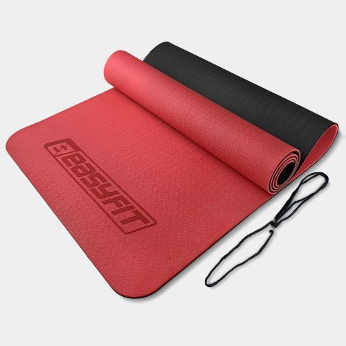 Коврик для йоги и фитнеса EasyFit TPE+TC 6 мм двухслойный красный-черный  мініатюра фото 1