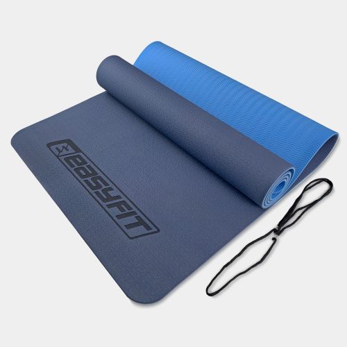 Коврик для йоги и фитнеса EasyFit TPE+TC 6 мм двухслойный синий-голубой  мініатюра фото 1