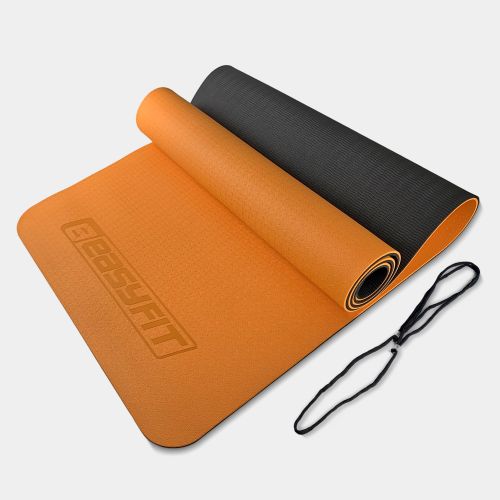 Коврик для йоги и фитнеса EasyFit TPE+TC 6 мм двухслойный оранжевый-черный  мініатюра фото 1