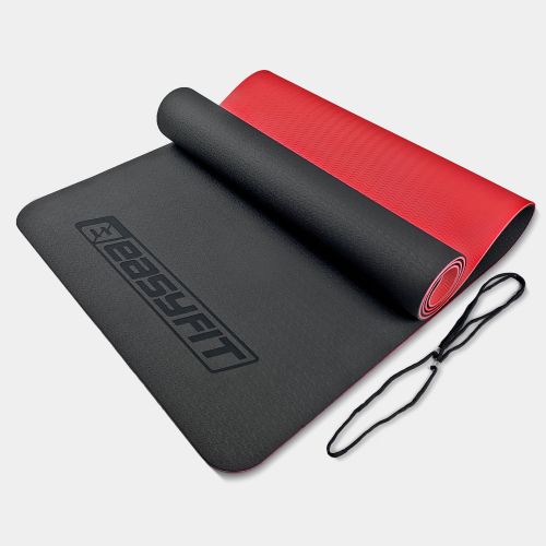 Коврик для йоги и фитнеса EasyFit TPE+TC 6 мм двухслойный черный-красный  мініатюра фото 1