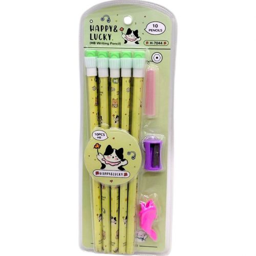Олівці "Happy&Lucky" HB з великою гумкою,10 штук (ЗЕЛЕНИЙ)  мініатюра фото 1