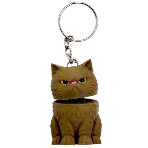 Брелок 3d друк "КОТИК З ПРУЖИНОЮ" (КОРИЧНЕВИЙ), KEYCHAIN  мініатюра фото 1