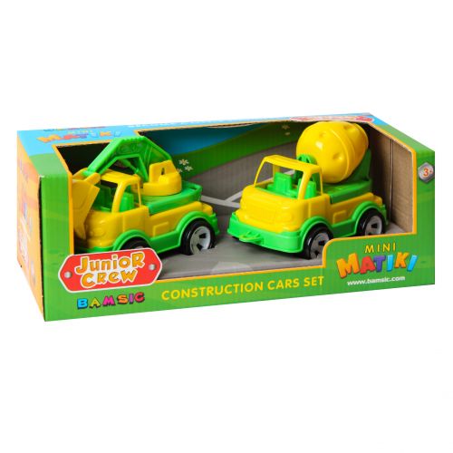 Mini Matiki коробка 2(бетонозмішувач, екскаватор) Набір дитячий, BAMSIC (ЖОВТО-ЗЕЛЕНИЙ)  мініатюра фото 1