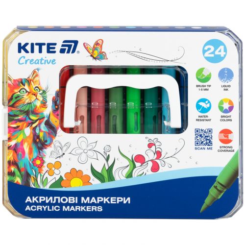 Маркери акрилові з рідкими чорнилами, 24шт Kite Creative  мініатюра фото 1