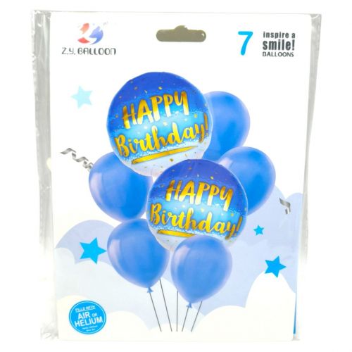 Кулі повітряні набір-святковий "Happy birthday" 7шт.  = 2шт * 45см + 5шт * 30см (36112)  мініатюра фото 1